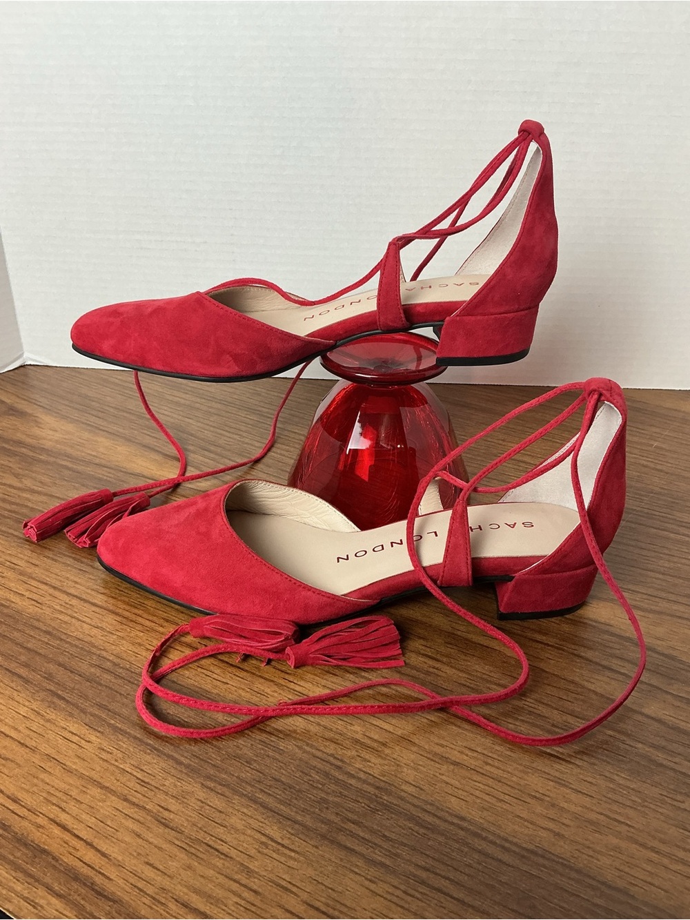 Sacha London Red Suede Pointed Lace-Up Block Heel Women’s Size 8 - Picture 2 of 6